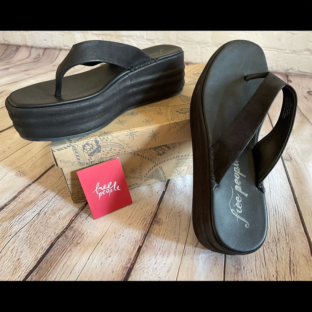 Free People Haven Thong Flatform, Black, Size 40